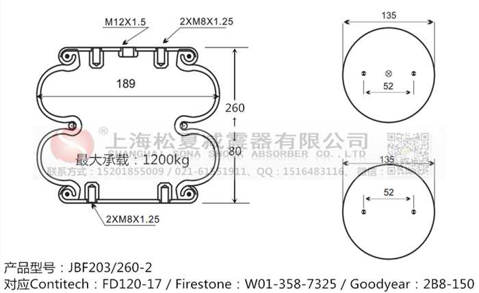 JBF203/260-2橡膠<a href='http://www.cqmxjt.com/' target='_blank'><u>空氣彈簧</u></a>